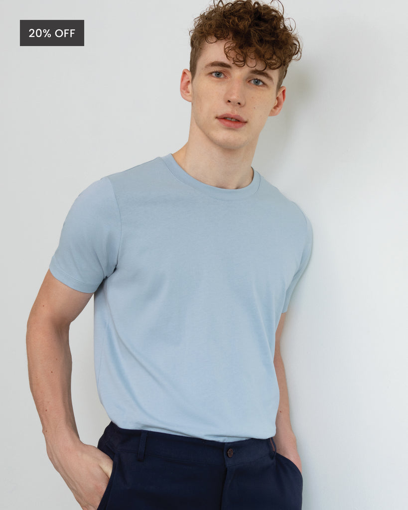 Men Organic Cotton Crew Neck Sky Blue