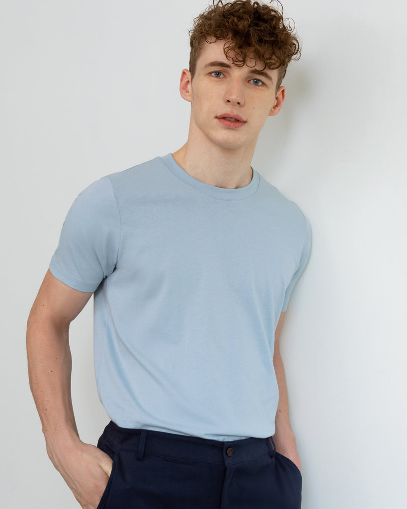 Men Organic Cotton Crew Neck Sky Blue