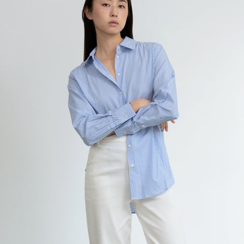 Women Cotton Relaxed Shirt Blue Stripe Featured