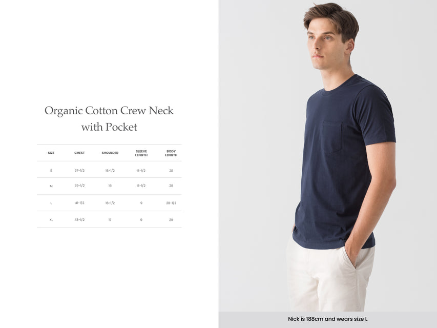 Mens Organic Cotton Crew Neck Pocket T-shirt Sizing Guide