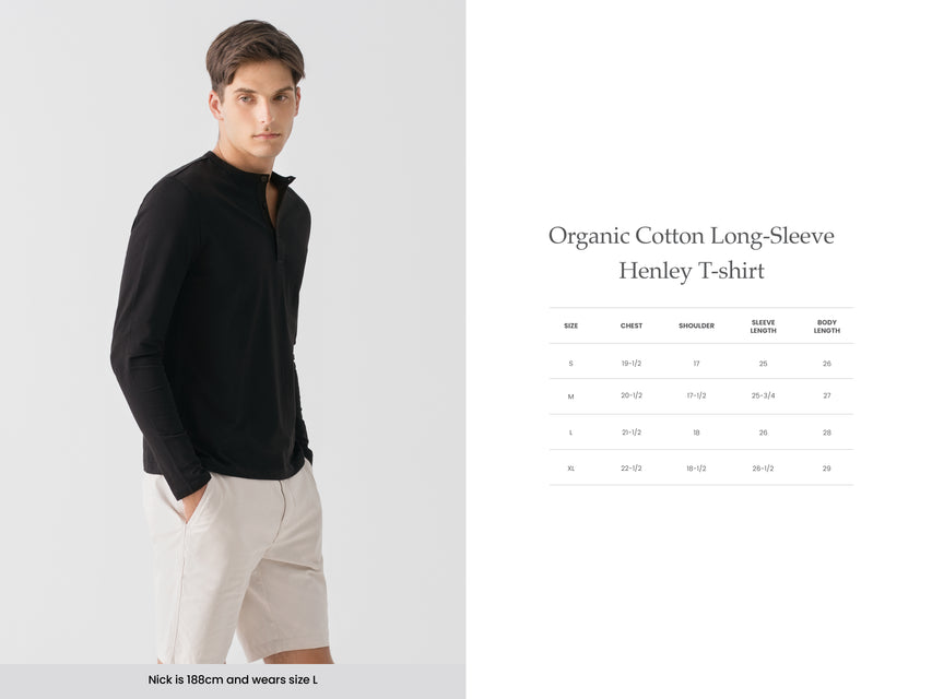 Men Organic Cotton Henley Long Sleeve T-shirt