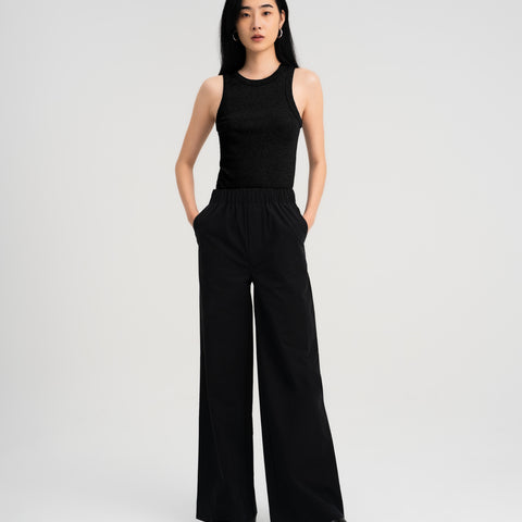 Women Elasticated Wide-Leg Trouser Black