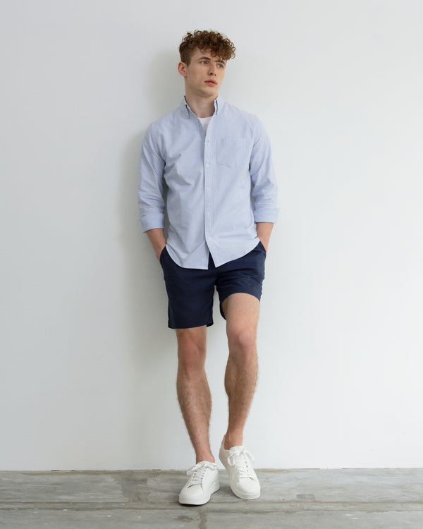 Men Tencel Cotton Drawstring Short Navy Blue