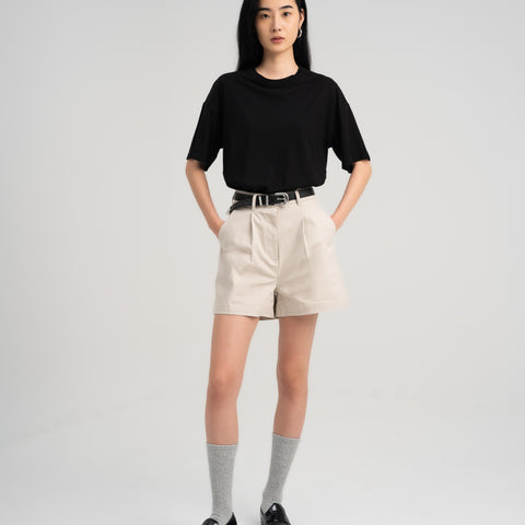Women Cotton Twill Pleat Short Sandstone