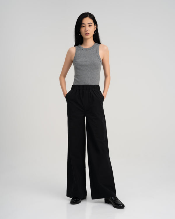 Women Elasticated Wide-Leg Trouser Black