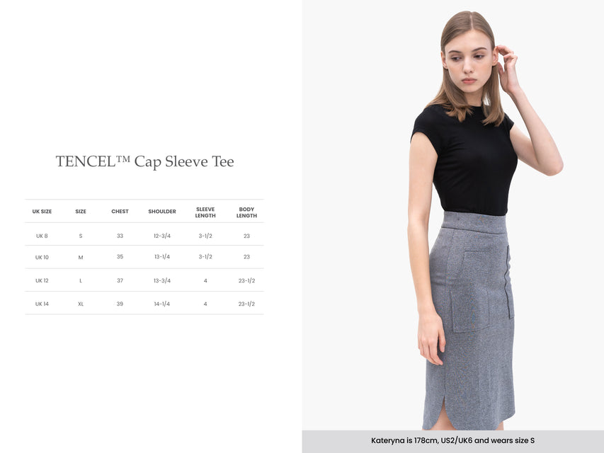 Women TENCEL Lyocell Cap Sleeve T-shirt Sizing Guide