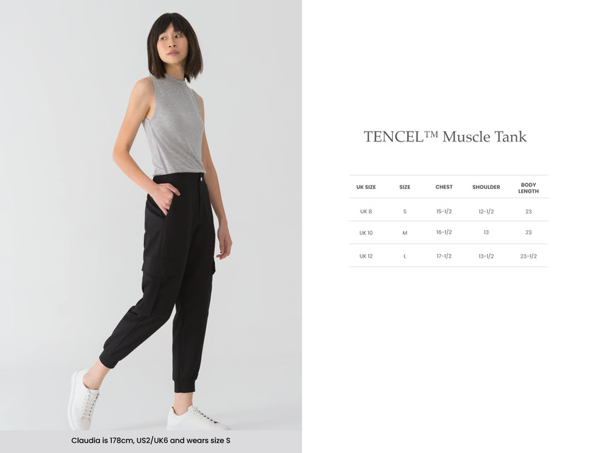 Womens TENCEL Lyocell Muscle Tank Sizing Guide