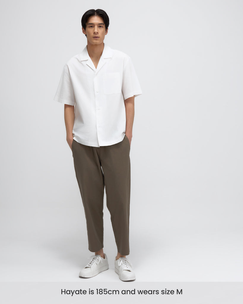 Men's Relaxed Camp Collar Shirt White Fullbody