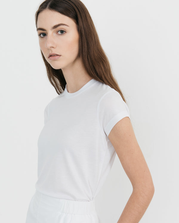 Women Tencel Lyocell Cap Sleeve T-Shirt White Featured