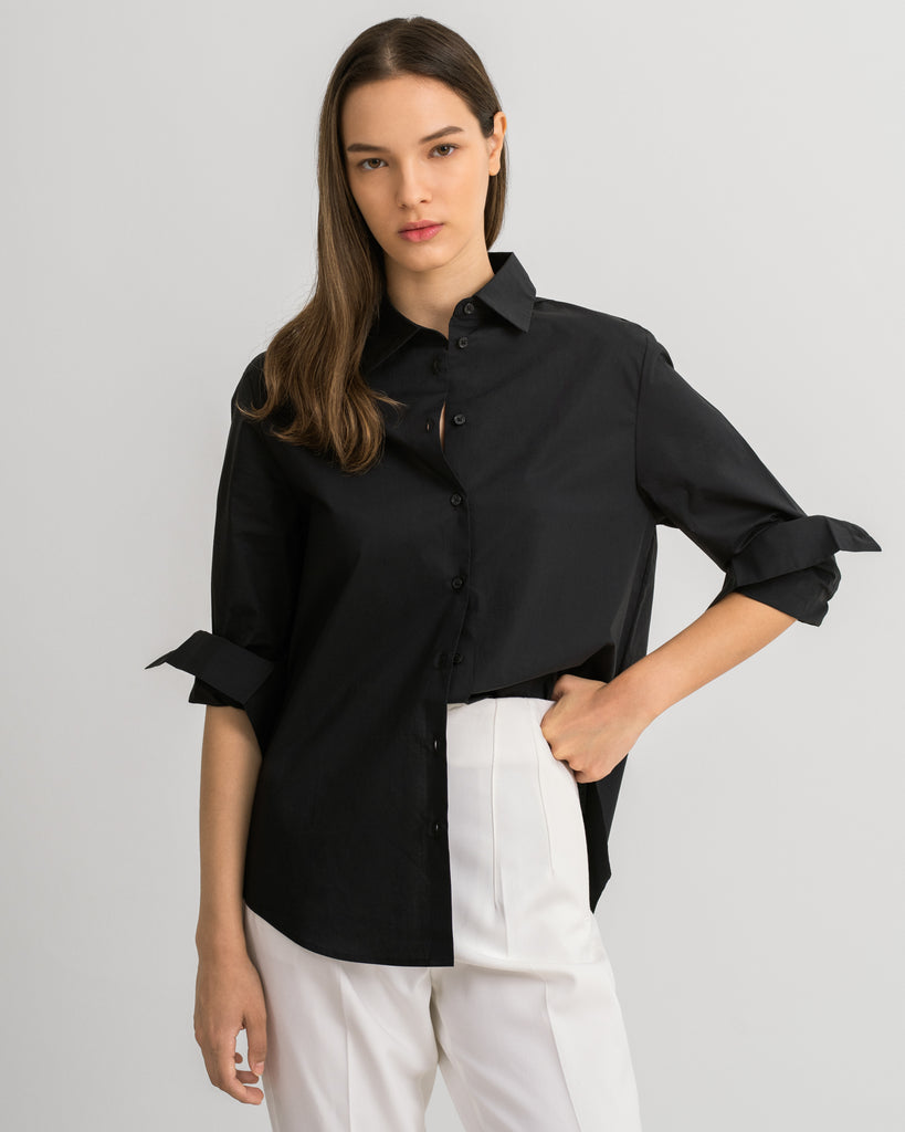 Women Cotton Relaxed Shirt Black