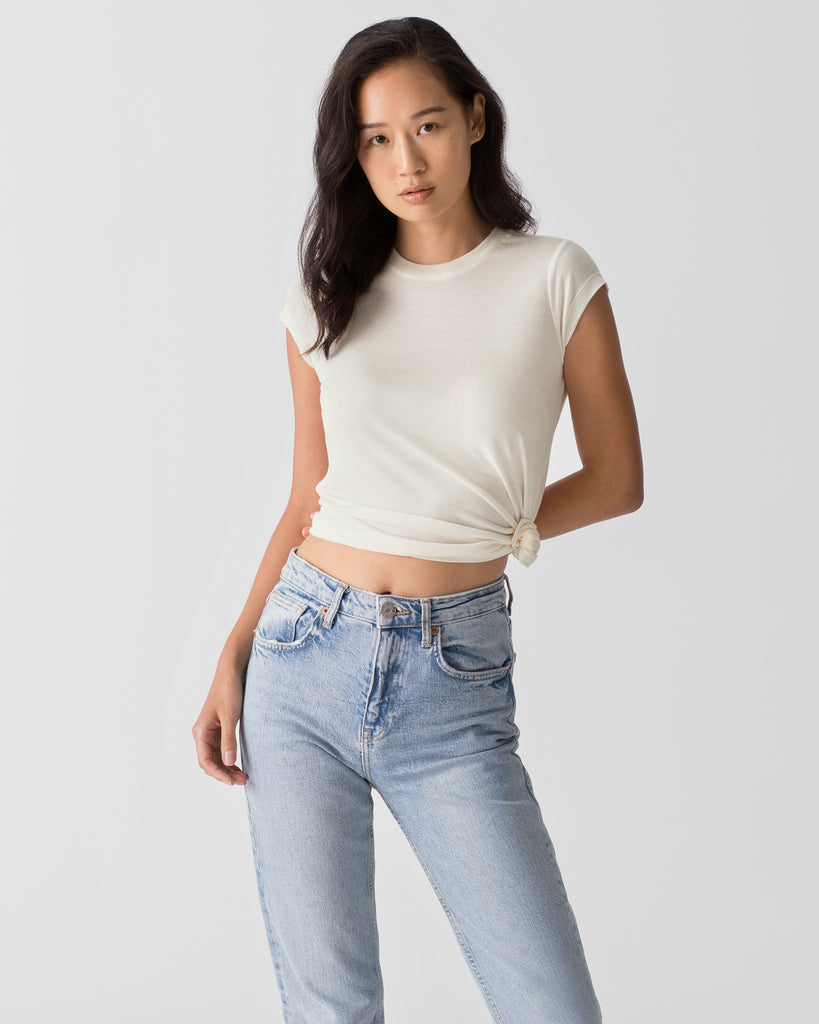 Women Tencel Lyocell Crew Neck T-Shirt Off-White Featured