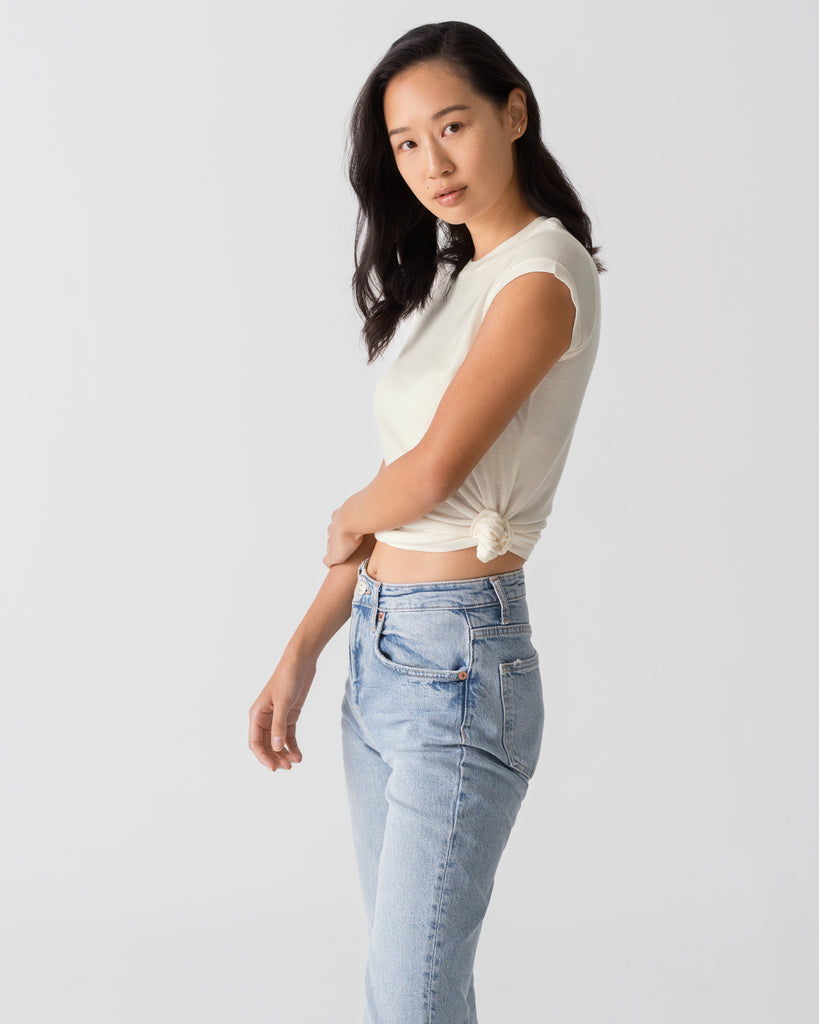 Women Tencel Lyocell Crew Neck T-Shirt Off-White 
