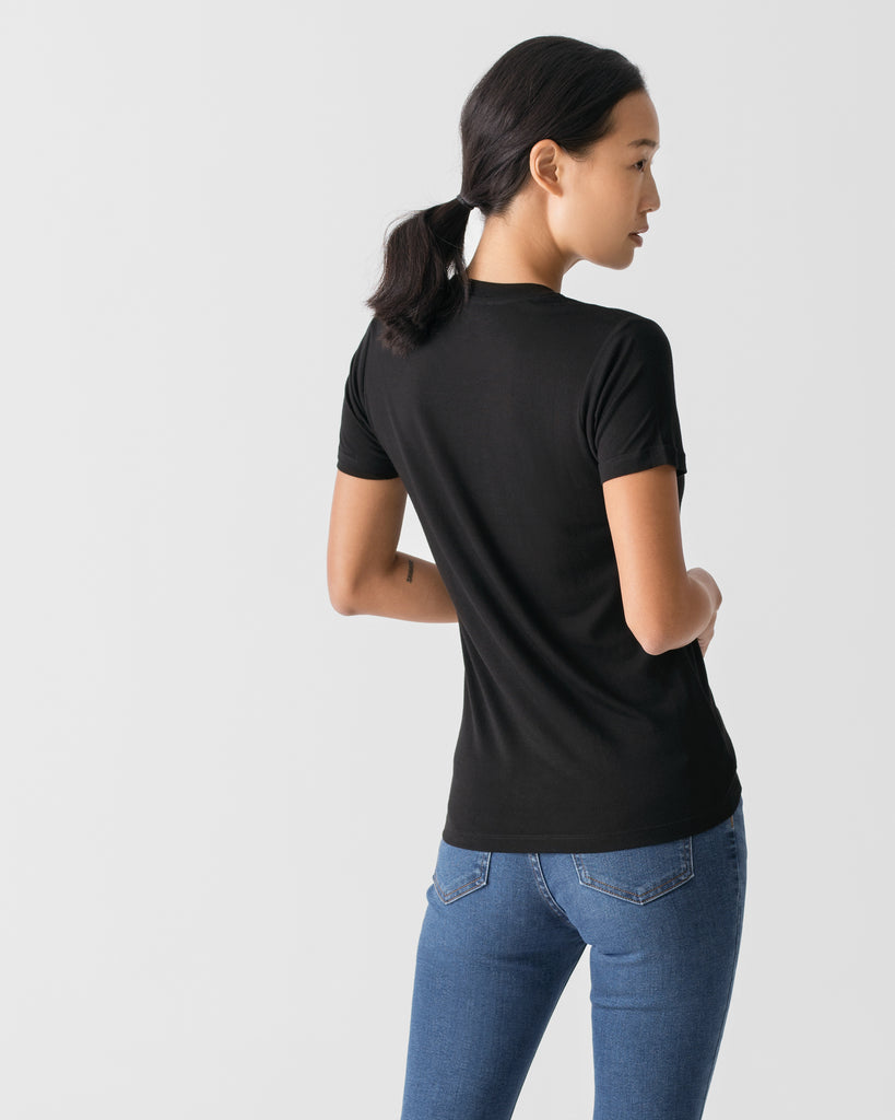 Women Tencel Lyocell Crew Neck T-Shirt Black