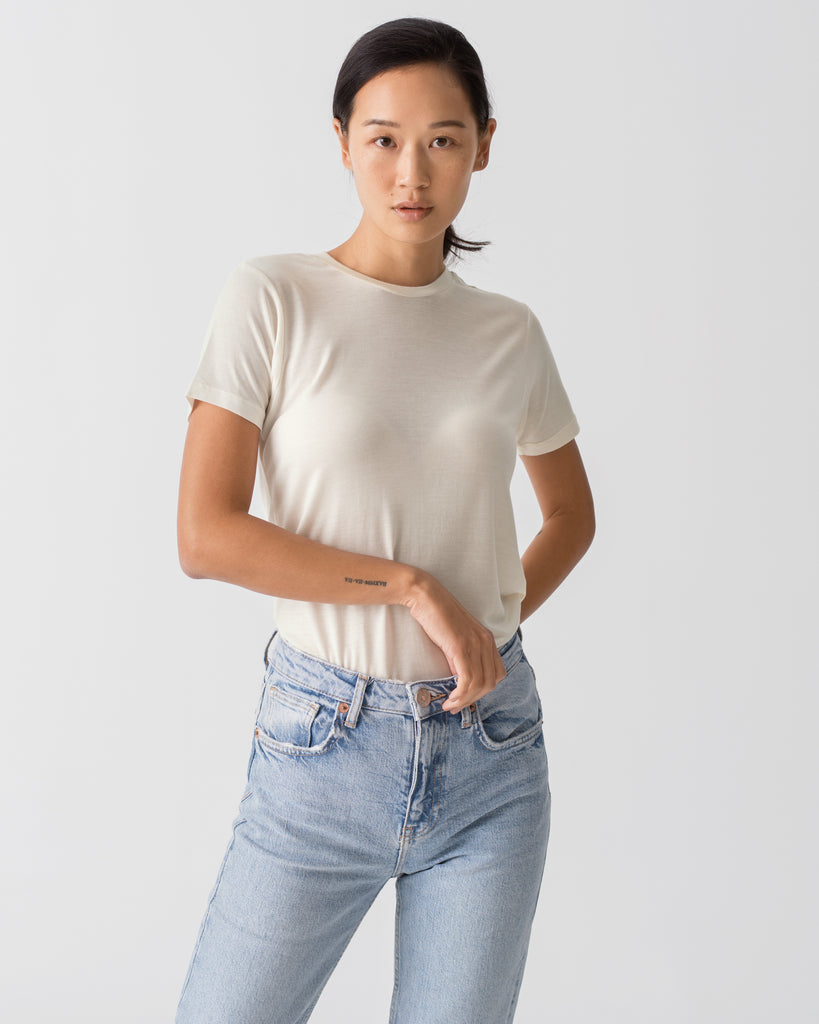 Women Tencel Lyocell Crew Neck T-Shirt Off-White