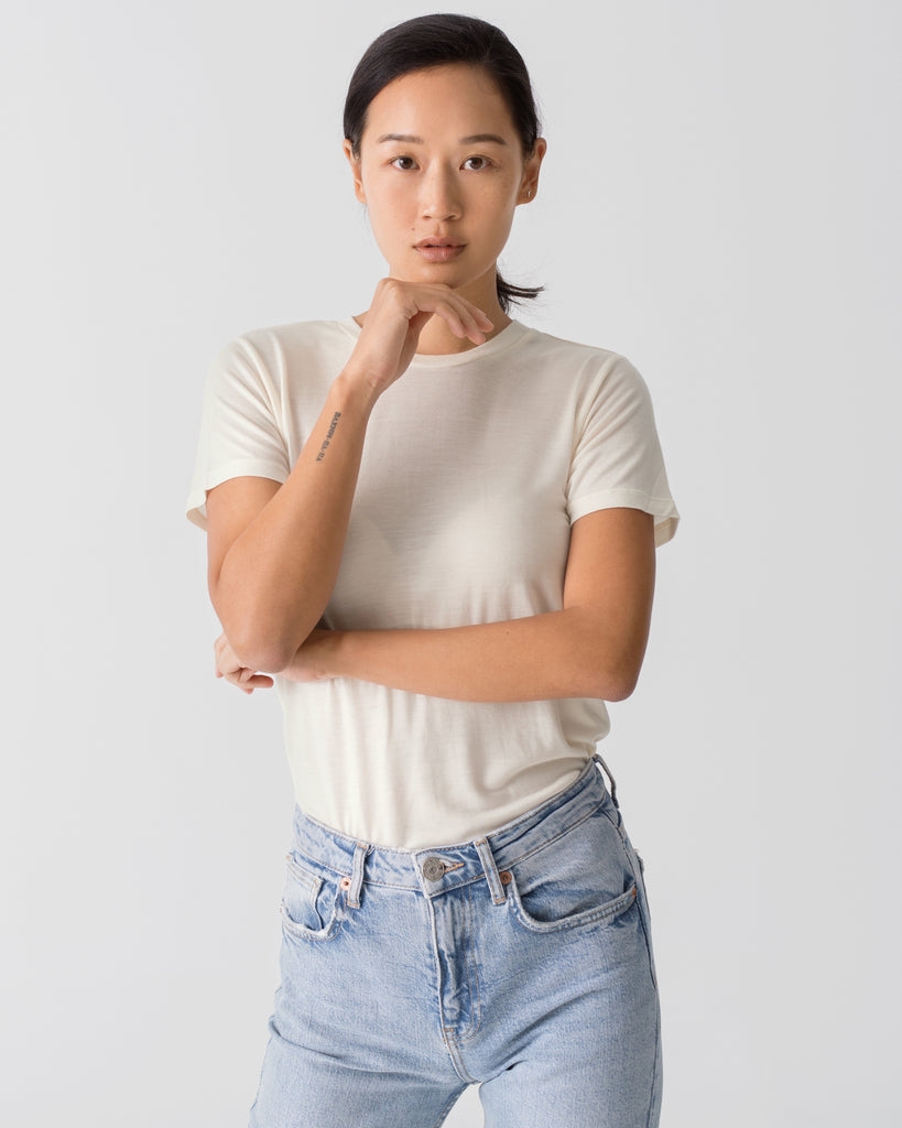 Women Tencel Lyocell Crew Neck T-Shirt Off-White Featured