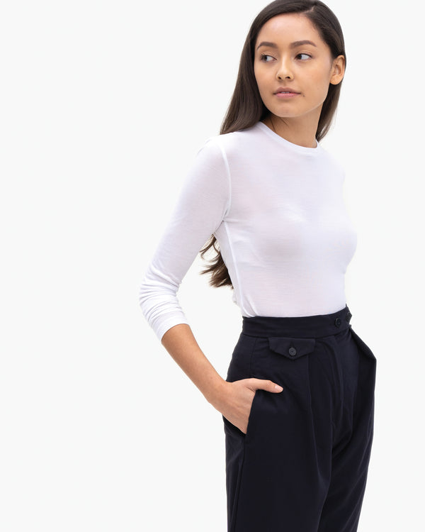 Women Tencel Lyocell Long Sleeve Crew White Featured