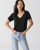 Women Tencel Lyocell V-Neck T-shirt Black Featured