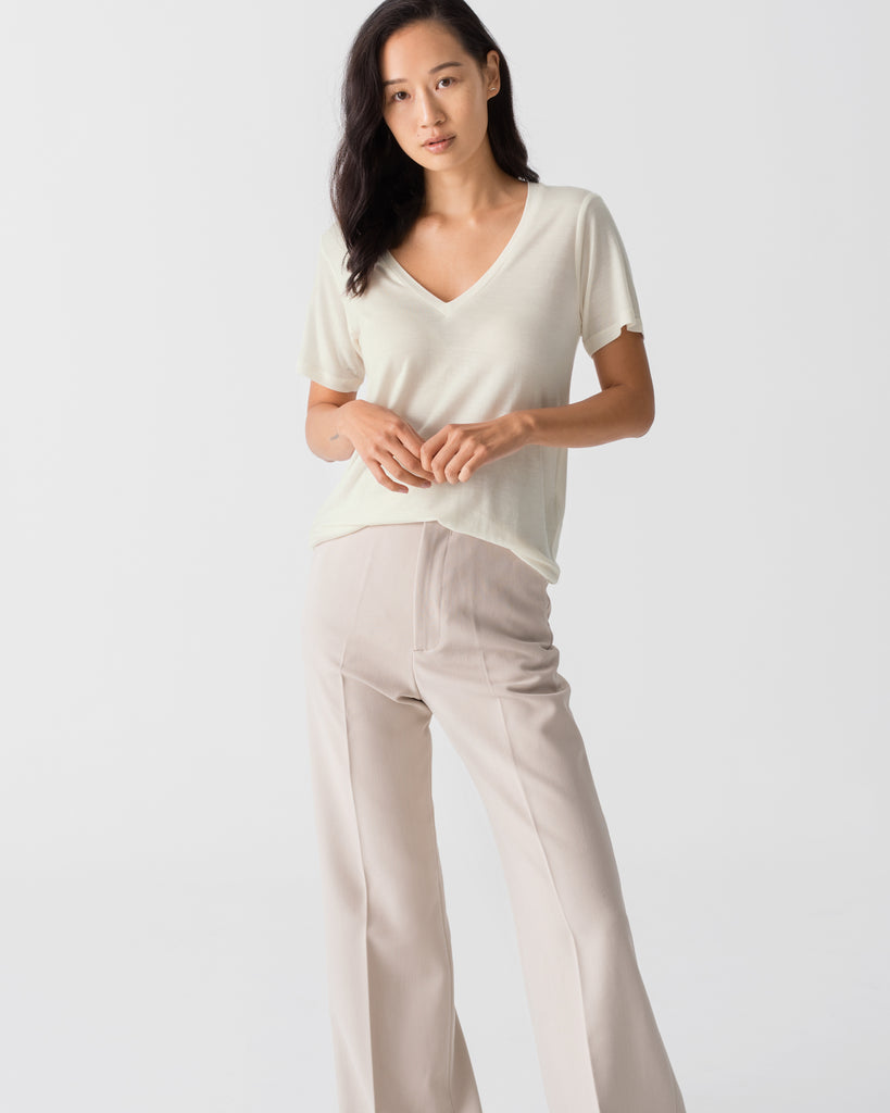 Women Tencel Lyocell V-Neck T-shirt Off-White Featured