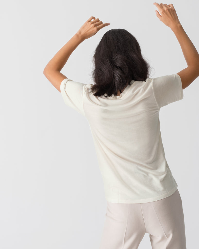 Women Tencel Lyocell V-Neck T-shirt Off-White